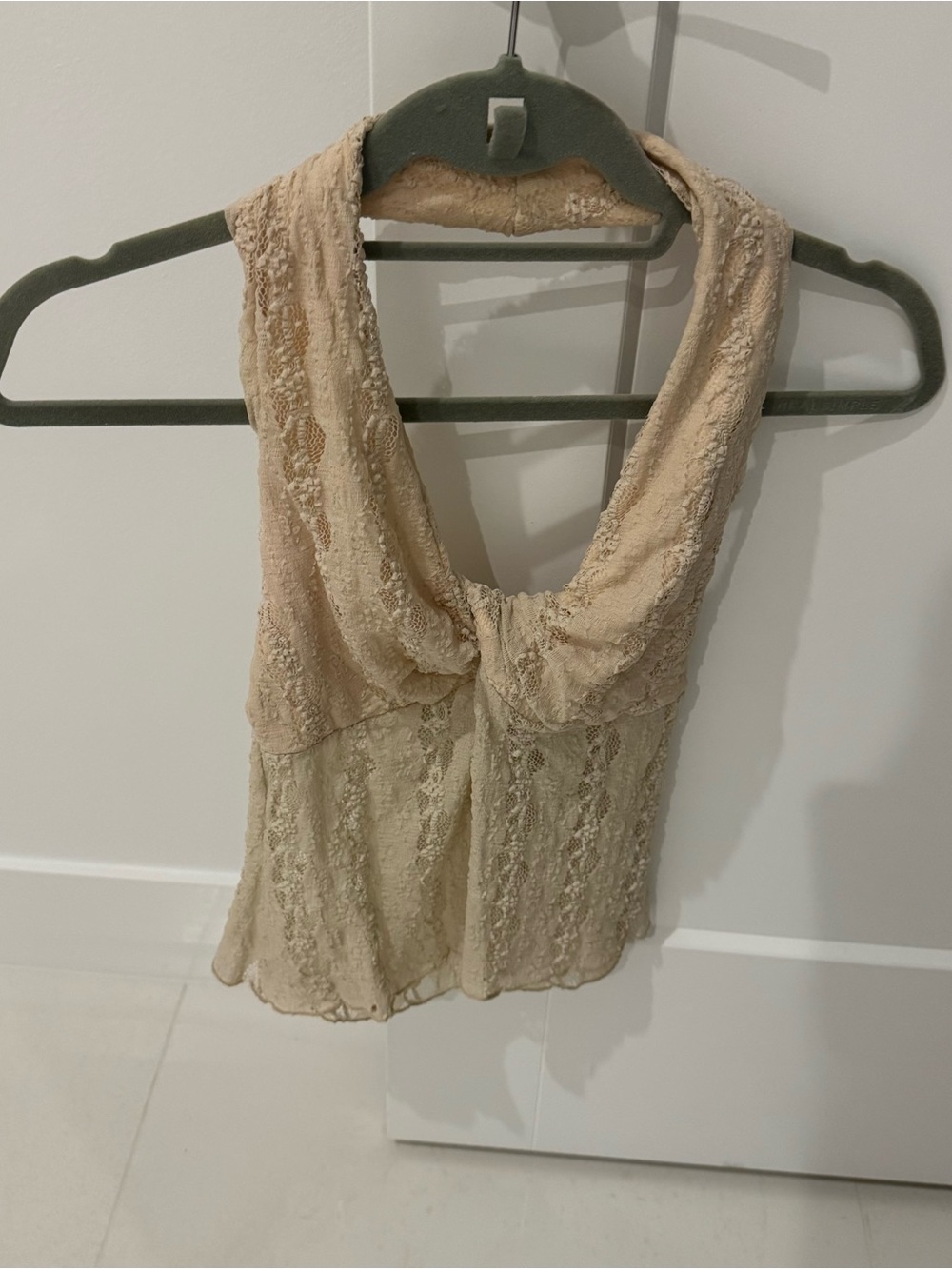 Green Apple Beige Lace Halter Camisole